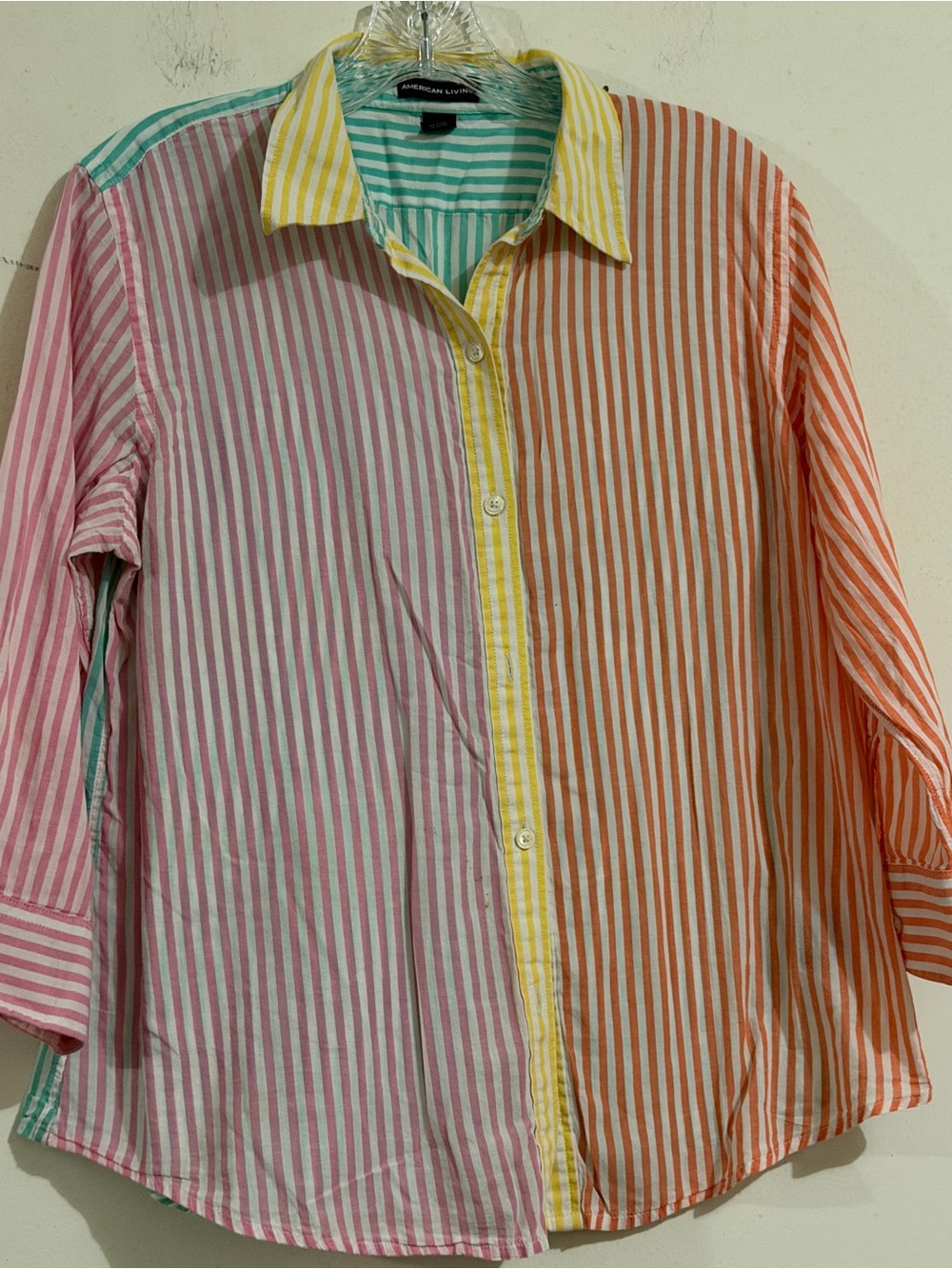American Living Kids' Multicolor Striped Button-Up Shirt - Pink/Orange/Yellow